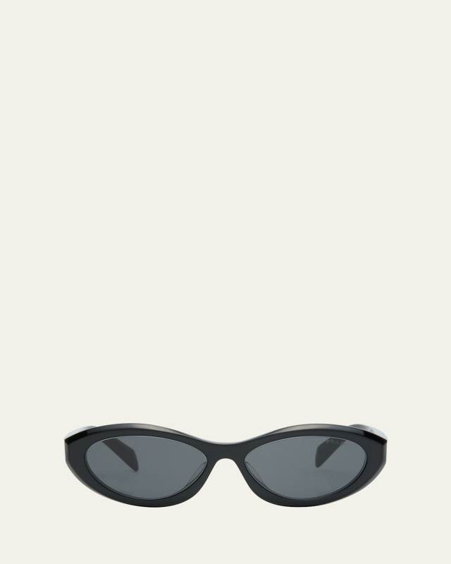 PR 26ZSF Logo Beveled Acetate Oval Sunglasses